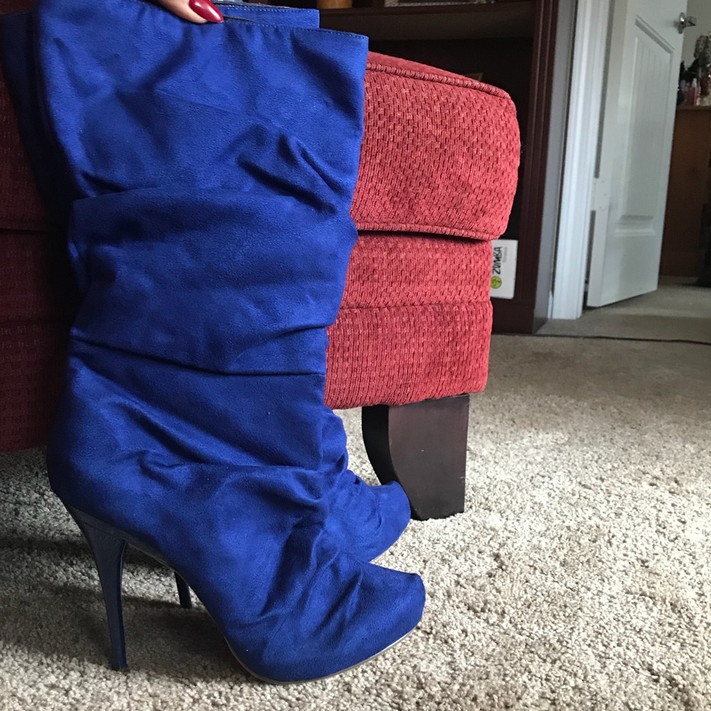 Blue Slouch Heeled Boots